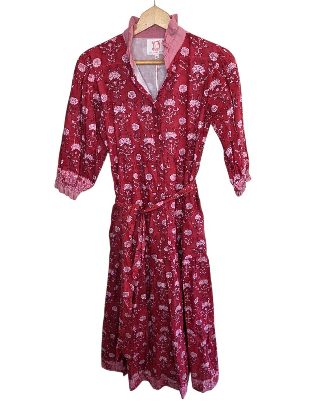 NWT Victoria Dunn Red Floral Print Midi Dress Size XS Cottagecore Western Boho